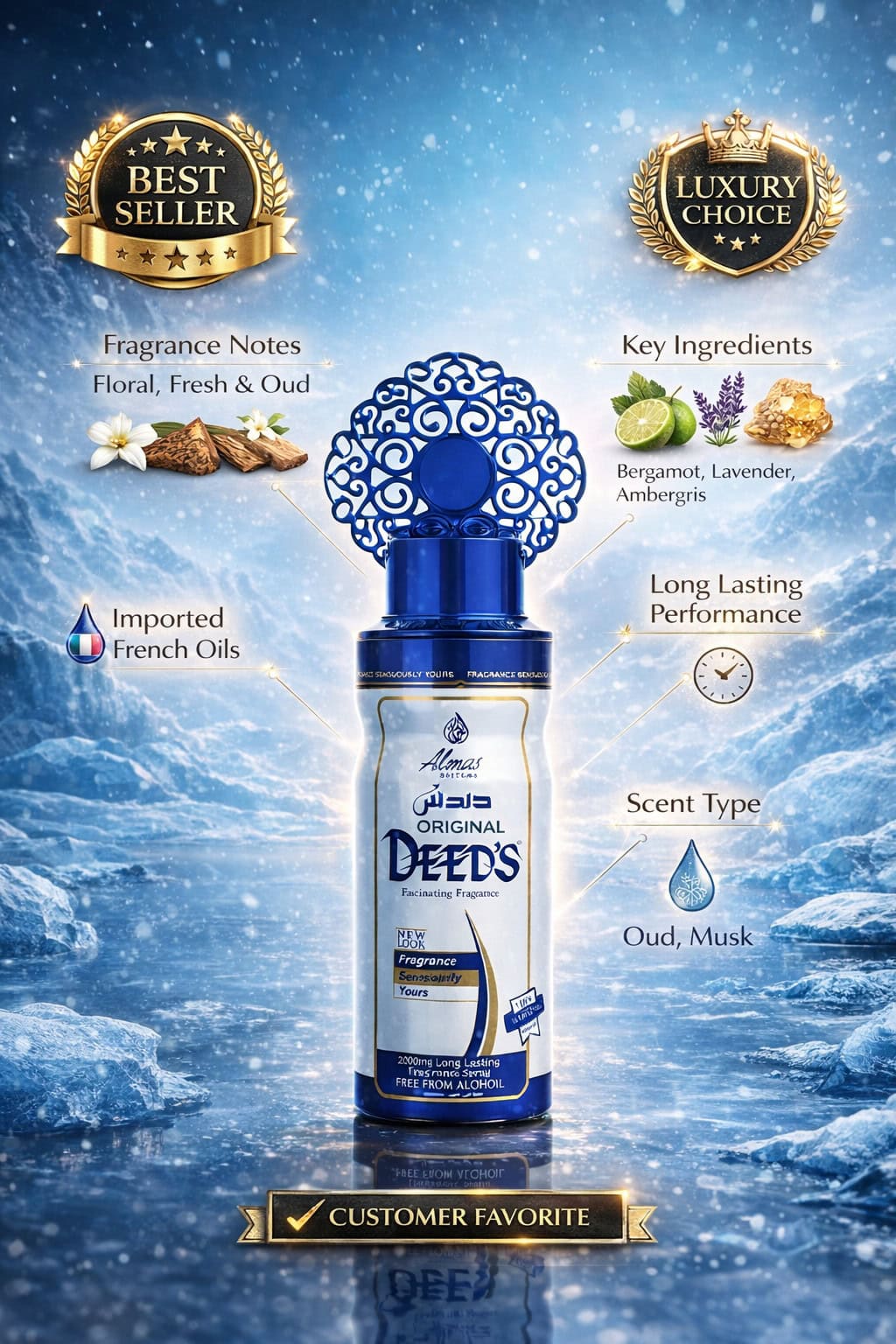 Almas Original Deed’s Fascinating Fragrance Spray 200ml – Long Lasting Premium Body Perfume - Image 4 - Ruby Online